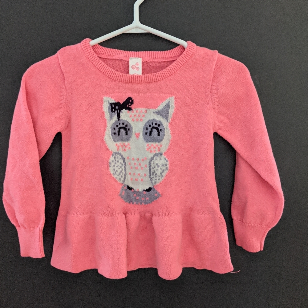 Bright pink owl peplum sweater